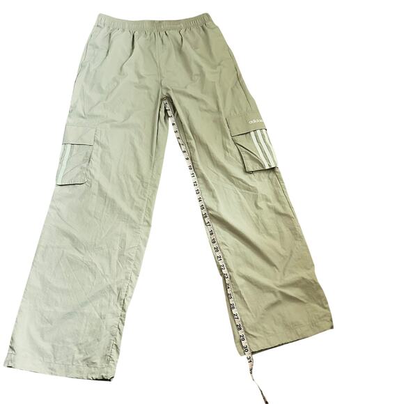 Adidas Women L Cargo Track Pants Tan 3-Stripe Utility Parachute Toggle Hem Dance - Picture 10 of 13